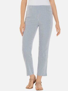 Hilary Radley Gray White Stripe Seersucker  Pull On Ankle Pant X Large